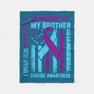 Teal Purple Ribbon Suicide Awareness Flag Brother  Fleece Blanket