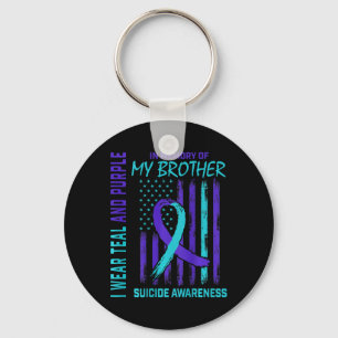 Teal Purple Ribbon Suicide Awareness Flag Brother  Keychain