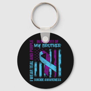 Teal Purple Ribbon Suicide Awareness Flag Brother  Keychain