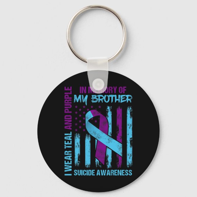 Teal Purple Ribbon Suicide Awareness Flag Brother  Keychain (Front)