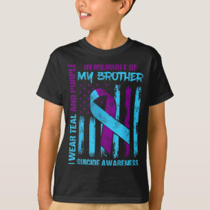 Teal Purple Ribbon Suicide Awareness Flag Brother  T-Shirt