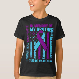 Teal Purple Ribbon Suicide Awareness Flag Brother  T-Shirt