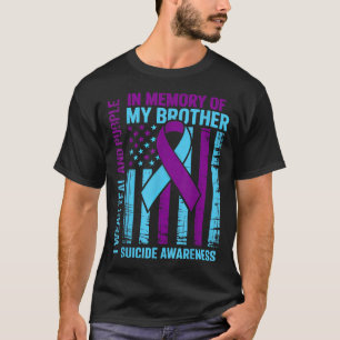 Teal Purple Ribbon Suicide Awareness Flag Brother  T-Shirt