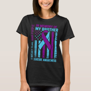 Teal Purple Ribbon Suicide Awareness Flag Brother T-Shirt