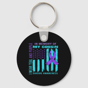 Teal Purple Ribbon Suicide Awareness Flag Cousin B Keychain