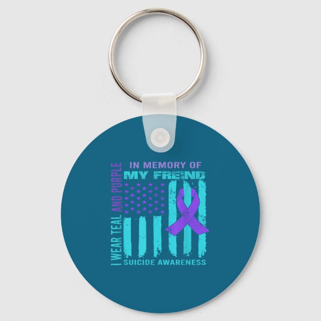 Teal Purple Ribbon Suicide Awareness Flag Freind B Keychain (Front)