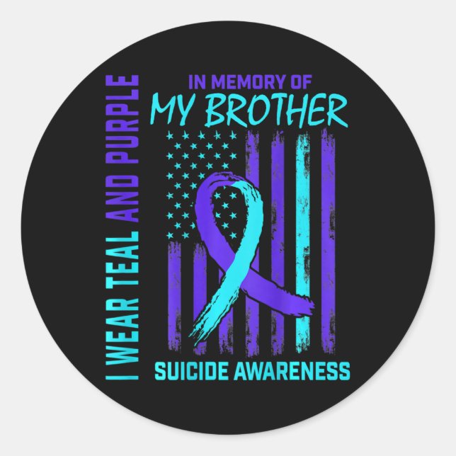 Teal Purple Ribbon Suicide Awareness Flag I Miss M Classic Round Sticker (Front)