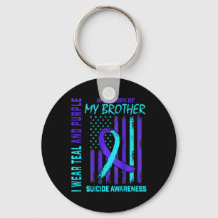 Teal Purple Ribbon Suicide Awareness Flag I Miss M Keychain