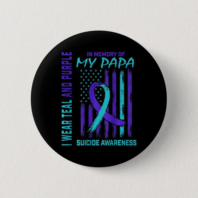 Teal Purple Ribbon Suicide Awareness Flag Papa Bac 2 Inch Round Button (Front)