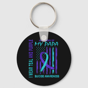 Teal Purple Ribbon Suicide Awareness Flag Papa Byc Keychain