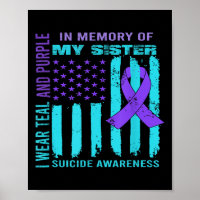 Teal Purple Ribbon Suicide Awareness Flag Sister B