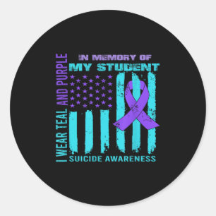 Teal Purple Ribbon Suicide Awareness Flag Student  Classic Round Sticker