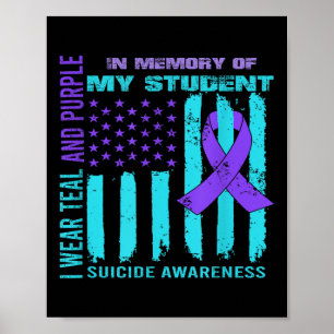 Teal Purple Ribbon Suicide Awareness Flag Student Poster