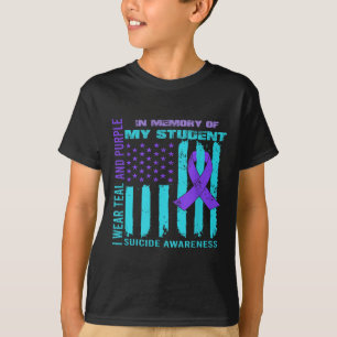 Teal Purple Ribbon Suicide Awareness Flag Student T-Shirt
