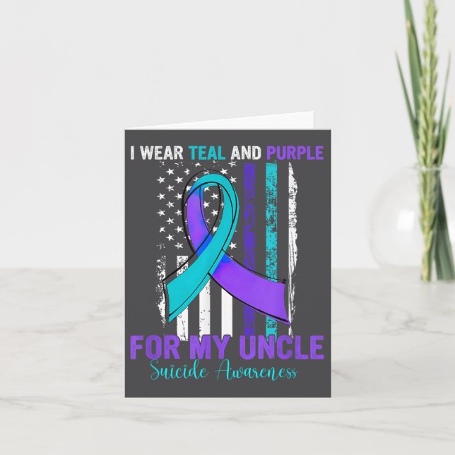 Teal Purple Ribbon Suicide Awareness Flag Uncle  Card (Front)