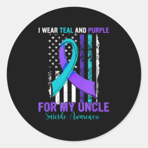 Teal Purple Ribbon Suicide Awareness Flag Uncle  Classic Round Sticker