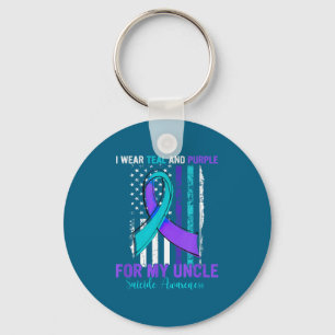 Teal Purple Ribbon Suicide Awareness Flag Uncle  Keychain