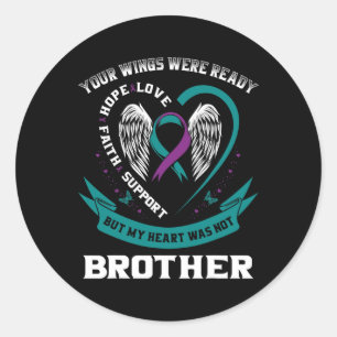 Teal Purple Ribbon Wing Suicide Awareness Preventi Classic Round Sticker