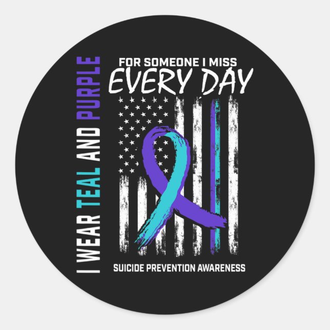 Teal Purple Someone I Miss Suicide Awareness Ameri Classic Round Sticker (Front)
