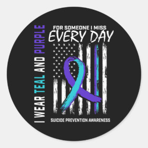Teal Purple Someone I Miss Suicide Awareness Ameri Classic Round Sticker