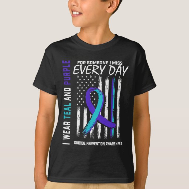 Teal Purple Someone I Miss Suicide Awareness Ameri T-Shirt (Front)
