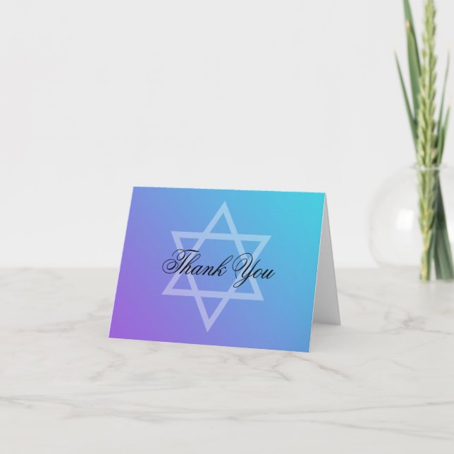 Teal Purple Star of David Bat Mitzvah Thank You Card (Front)