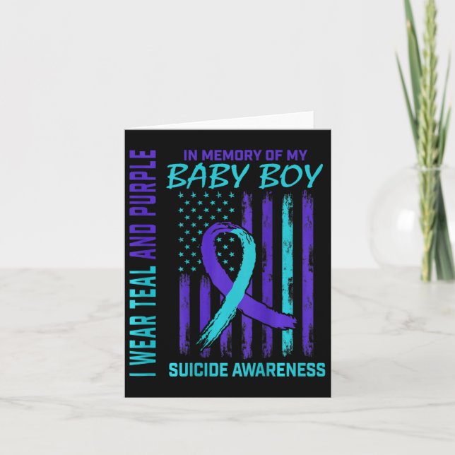 Teal Purple Suicide Awareness Flag Son  Card (Front)
