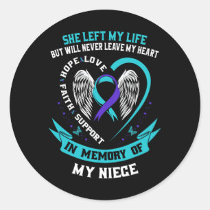 Teal Purple Suicide Awareness Ribbon Niece Memoria Classic Round Sticker