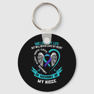 Teal Purple Suicide Awareness Ribbon Niece Memoria Keychain