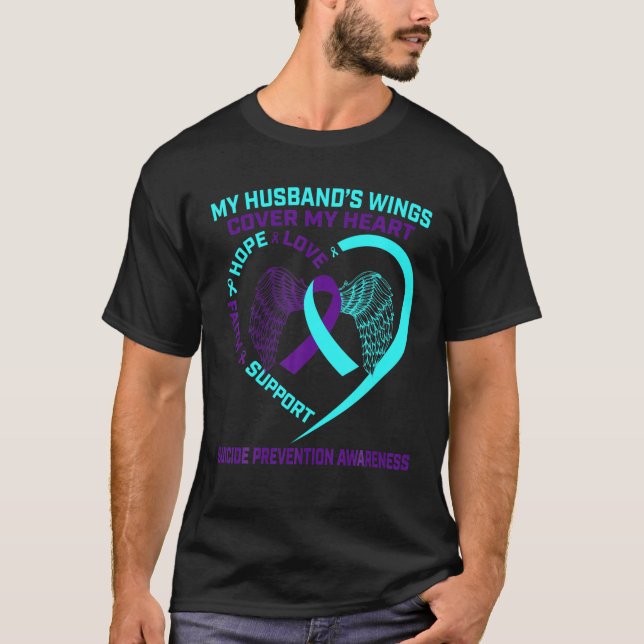 Teal Purple Suicide Prevention Awareness Husband H T-Shirt (Front)