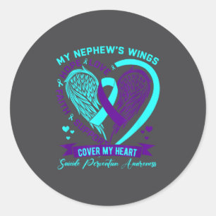 Teal Purple Suicide Prevention Awareness Nephew He Classic Round Sticker