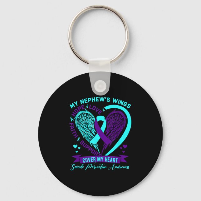 Teal Purple Suicide Prevention Awareness Nephew He Keychain (Front)