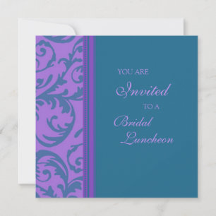 Teal Purple Swirl Bridal Luncheon Invitation Cards
