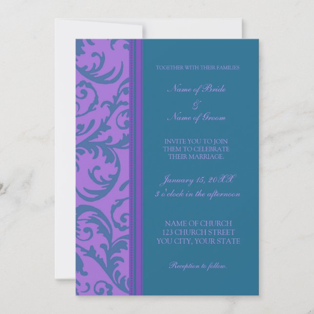 Teal Purple Swirl Photo Wedding Invitation Cards (Front)
