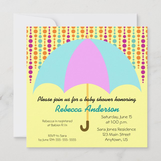 Teal & Purple Umbrella Baby Shower Invitation (Front)