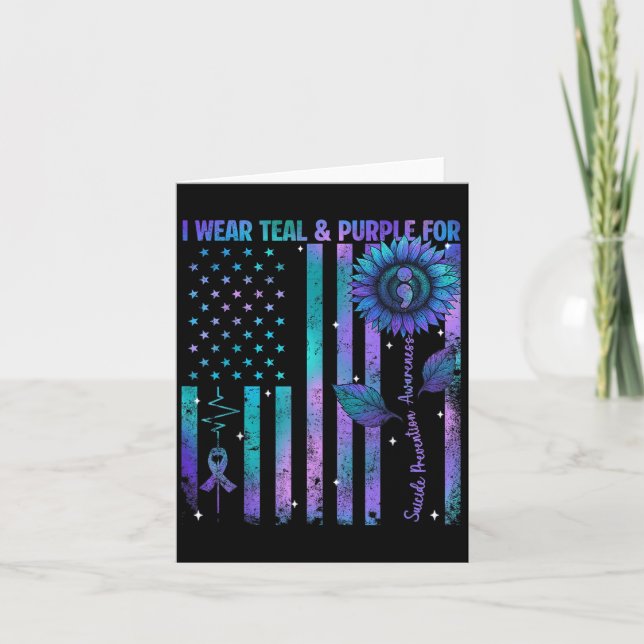 Teal Purple Us Usa Flag Suicide Prevention Awarene Card (Front)