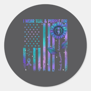Teal Purple Us Usa Flag Suicide Prevention Awarene Classic Round Sticker