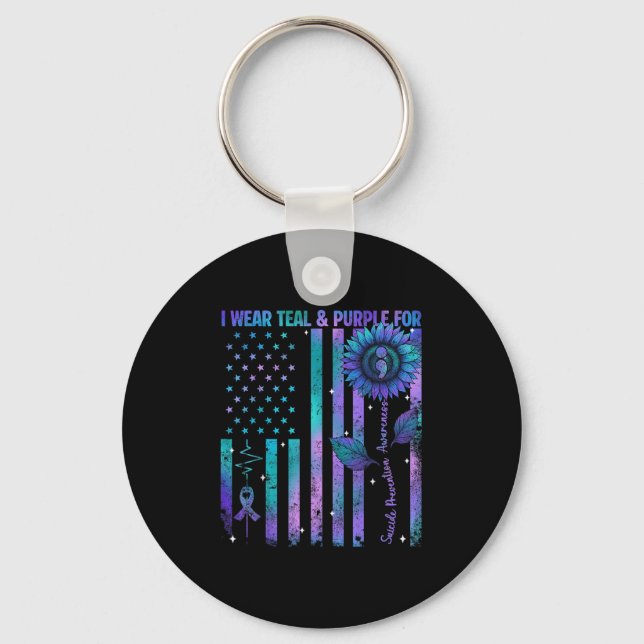 Teal Purple Us Usa Flag Suicide Prevention Awarene Keychain (Front)