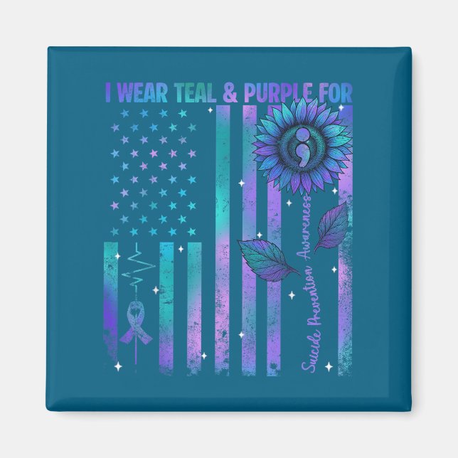 Teal Purple Us Usa Flag Suicide Prevention Awarene Magnet (Front)