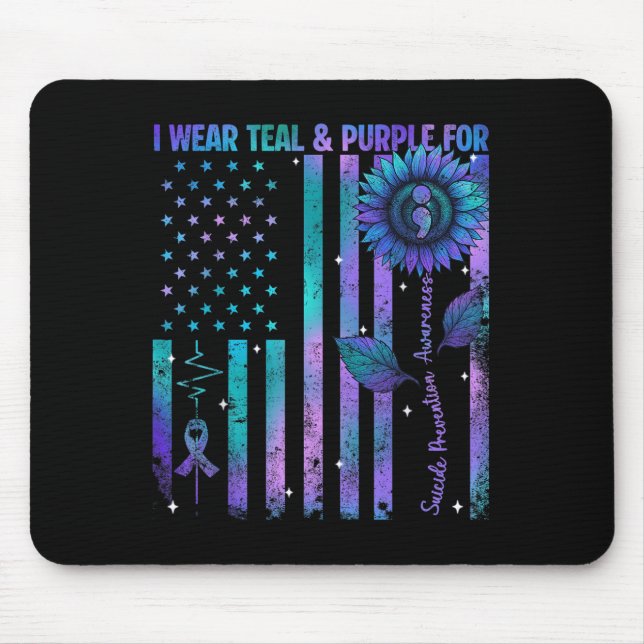 Teal Purple Us Usa Flag Suicide Prevention Awarene Mouse Pad (Front)