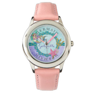 Teal & Purple Watercolor Monogram Mermaid Watch