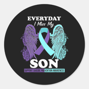 Teal Purple Wing Miss Love Son Suicide Prevention  Classic Round Sticker