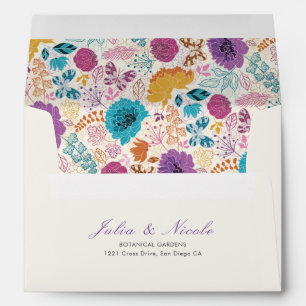 Teal Purple Yellow Spring Meadow Flowers Wedding Envelope