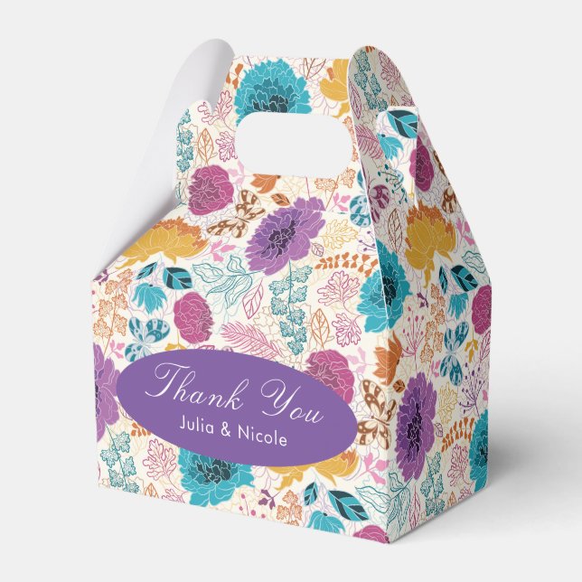Teal Purple Yellow Spring Meadow Flowers Wedding Favor Box (Front Side)