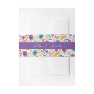 Teal Purple Yellow Spring Meadow Flowers Wedding Invitation Belly Band