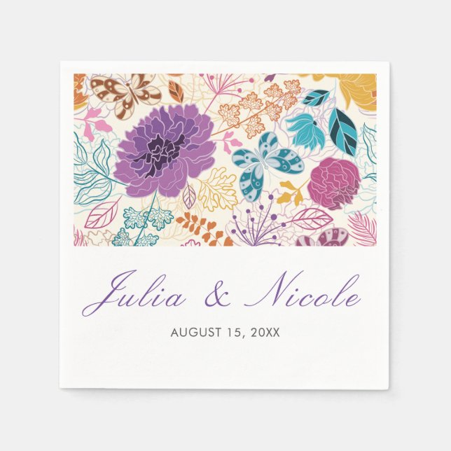 Teal Purple Yellow Spring Meadow Flowers Wedding Napkin (Front)