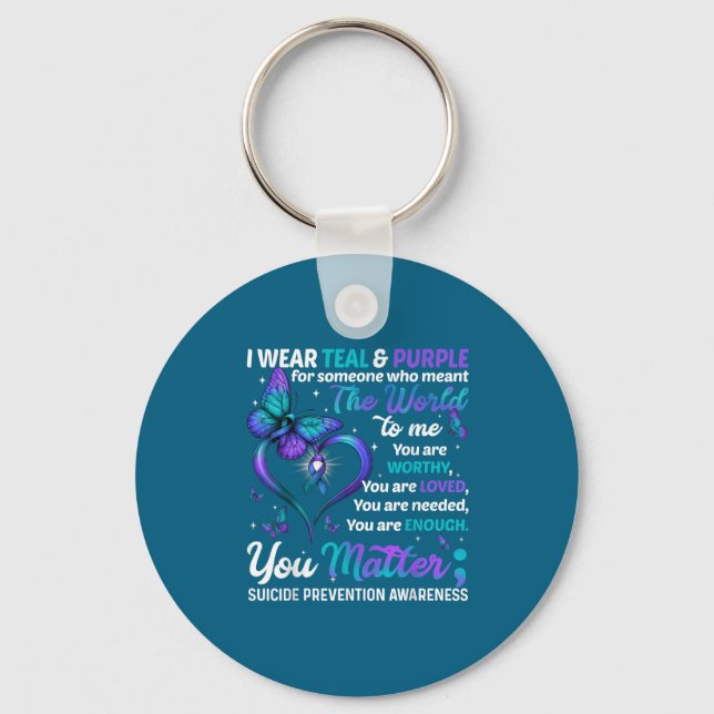 Teal Purple You Suicide Prevention Awareness Month Keychain (Front)