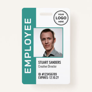 Teal QR Code Corporate Logo Employee Photo Badge