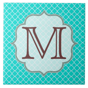 Teal Quarterfoil Latti Monogram Display Tile