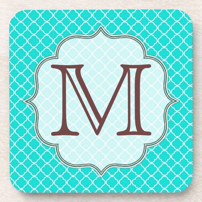 Teal Quarterfoil Latti Monogram Drink Coaster (Front)